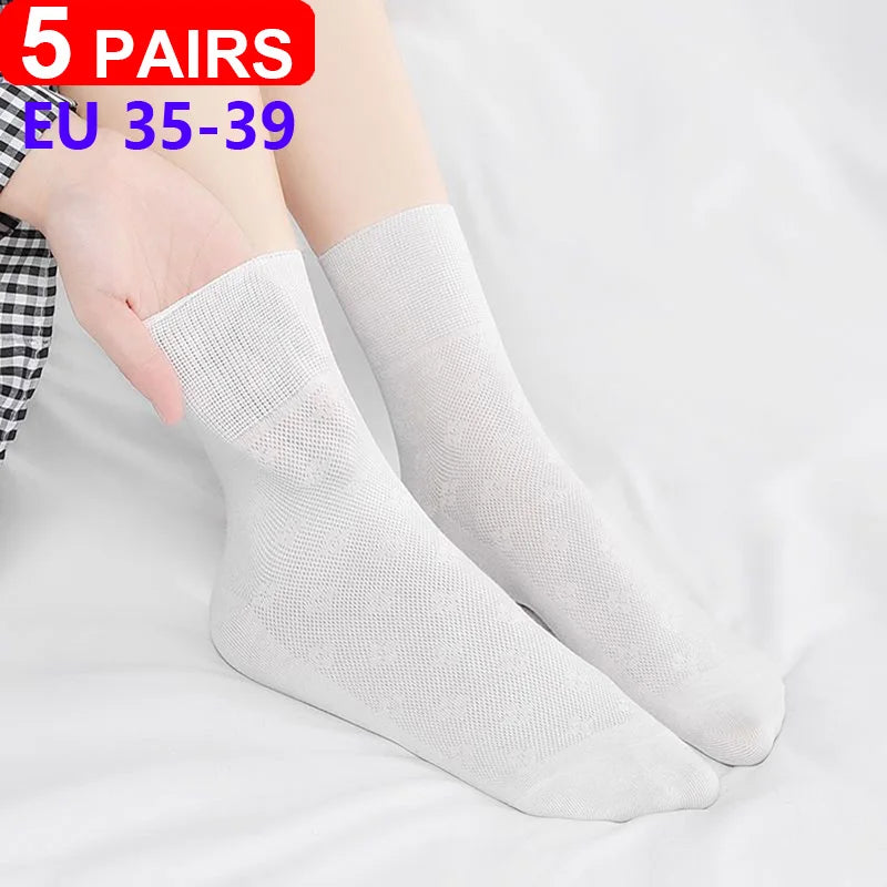 5Pairs Comfortable and Supportive Diabetic Socks for Men and Women Moisture wicking Cotton Fabric Non-binding Top Business Socks