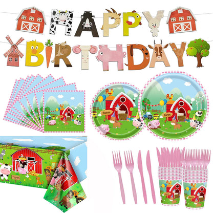 Farm Animals Tableware Plates Cups Napkins Tablecloth Farm Birthday Party Decor Birthday Banner Farm Animals Pig Cow Balloon