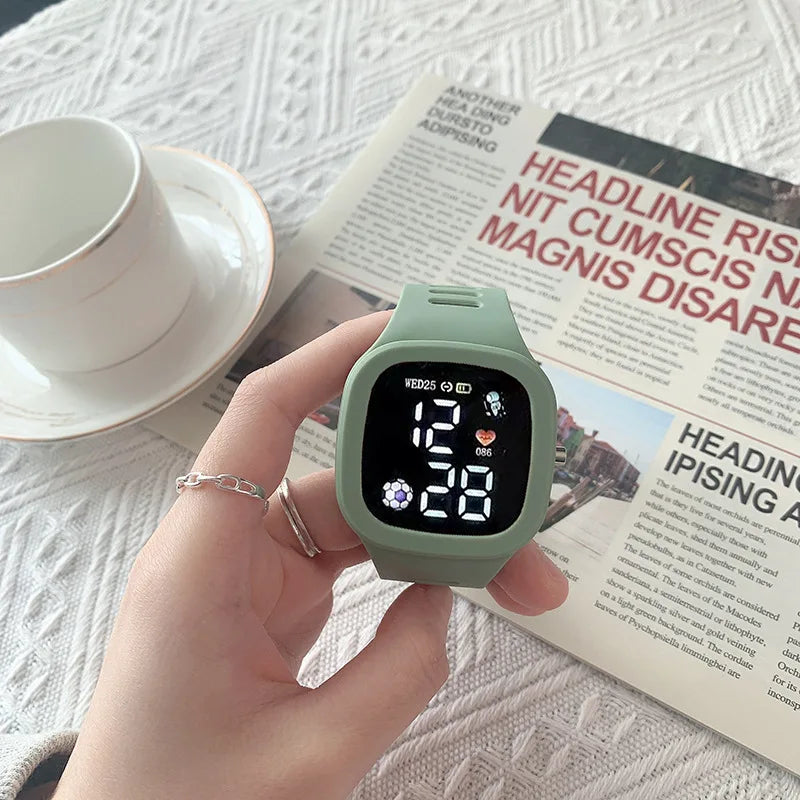 Sports Electronic Watch for Kids Children LED Digital Watch Big Dial Silicone Football Sports Watch Boys Girls Student Clock