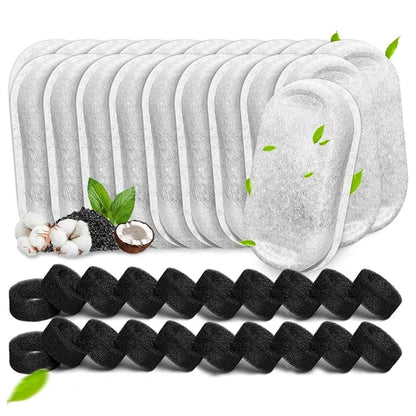 40PCS Cat Water Fountain Filters For 67Oz/2L And 108/3.2L Stainless Steel Pet Fountain Cat Replacement Filters Sponges