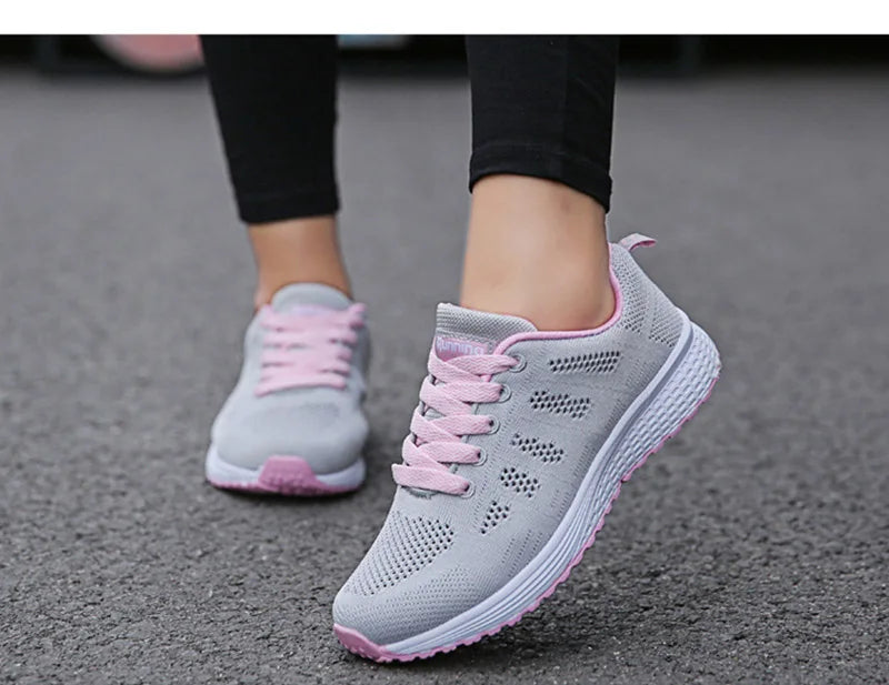 Women Casual Shoes Fashion Breathable Walking Mesh FlatShoesSneakers White Female Footwear