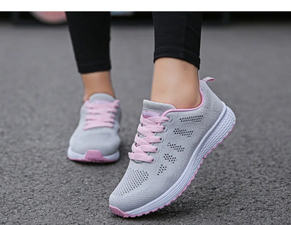 Women Casual Shoes Fashion Breathable Walking Mesh FlatShoesSneakers White Female Footwear