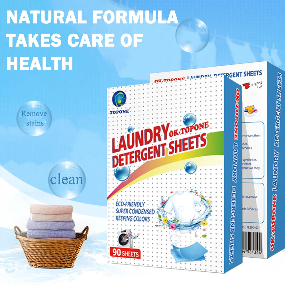 90 pcs Washer Sheets Detergent Laundry Sheets Eco-Friendly Laundry Soap No Waste Laundry Detergent Stain Remover Liquid