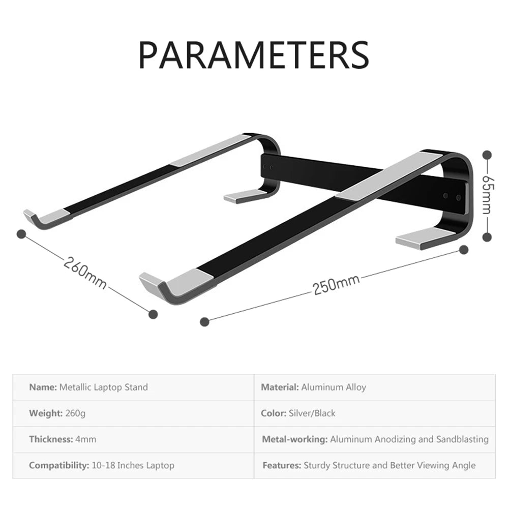 Desk Laptop Stand Aluminum Alloy Laptop Riser Ergonomic Ventilated Support Notebook Bracket for 10-18inch Laptop
