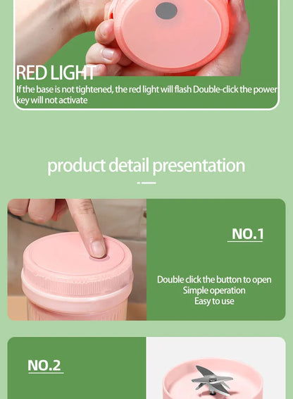 Portable Electric Juicer Cup 6 Blades USB Milkshake Blender Mini Fruit Milk Mixer Fresh Juice Sport Bottle for On-the-Go