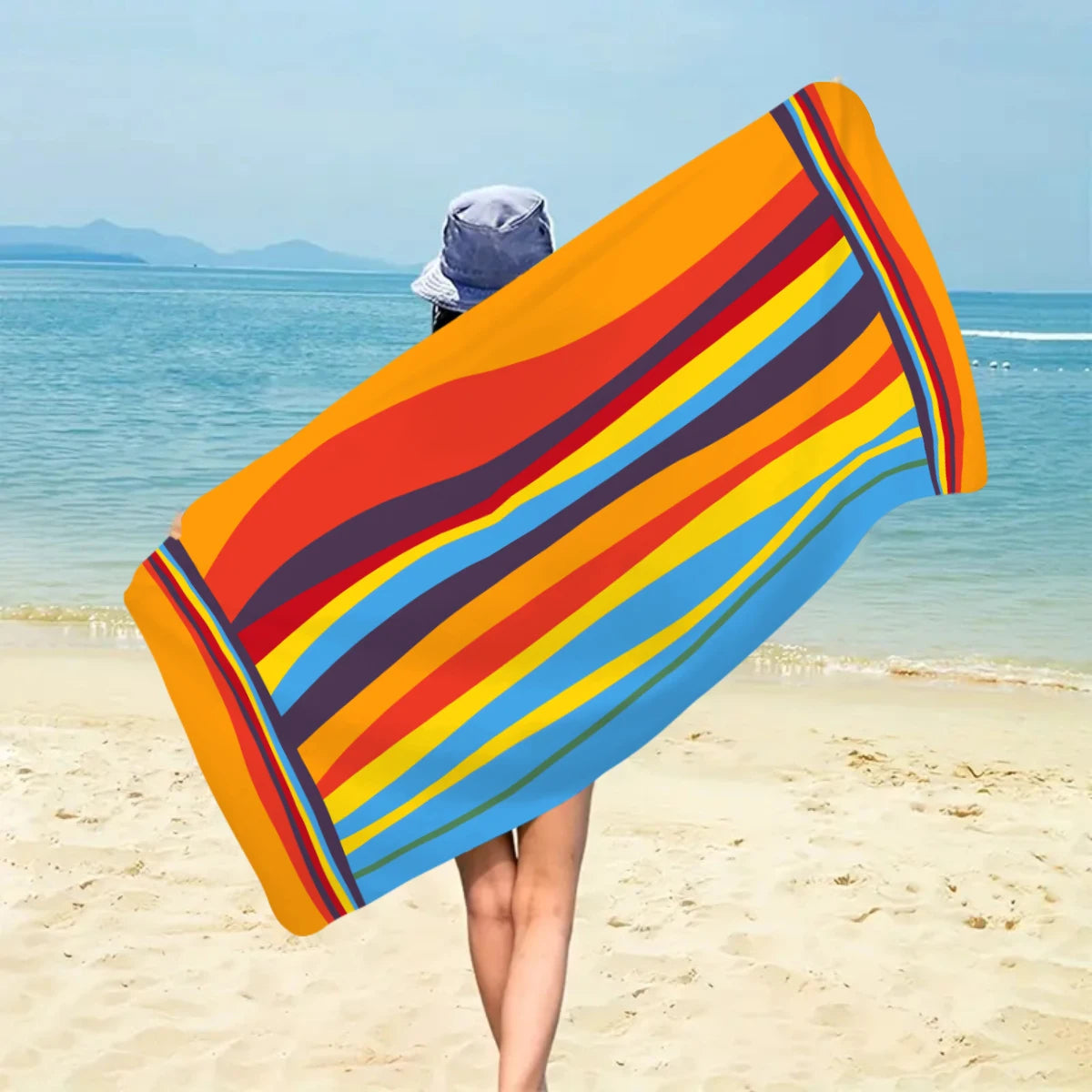 1pc Striped beach towels, ultra-fine fiber beach towels, multifunctional beach towels for swimming and shower rooms