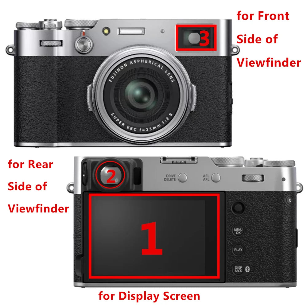 Glass Screen Protectors for Fujifilm X100VI X100V Display LCD / EVF Viewfinder