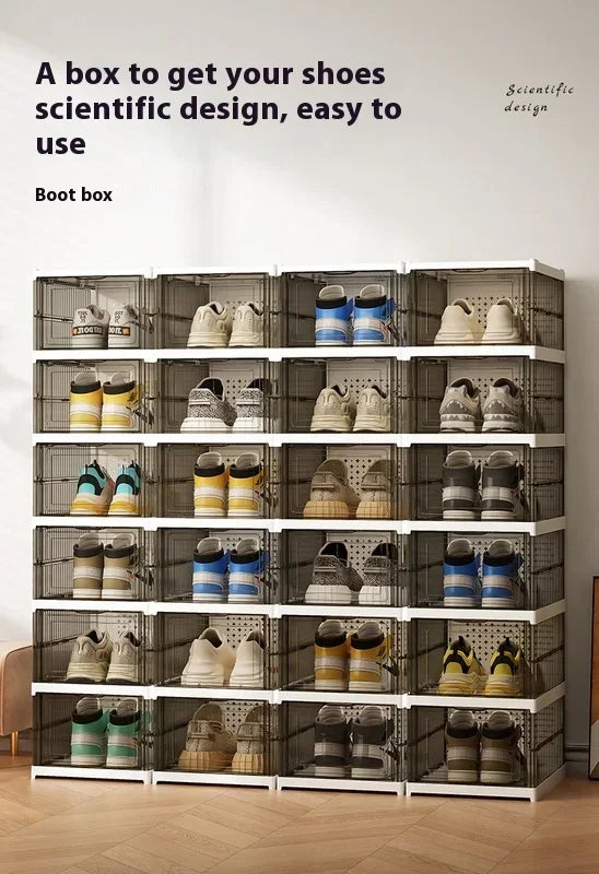 Transparent Shoes Box 6 Layers Shoe Display Case Thickened Foldable Sneaker Shoe Organizers Dustproof High-top Shoe Rack Shelf