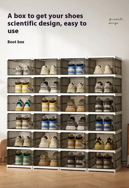 Transparent Shoes Box 6 Layers Shoe Display Case Thickened Foldable Sneaker Shoe Organizers Dustproof High-top Shoe Rack Shelf