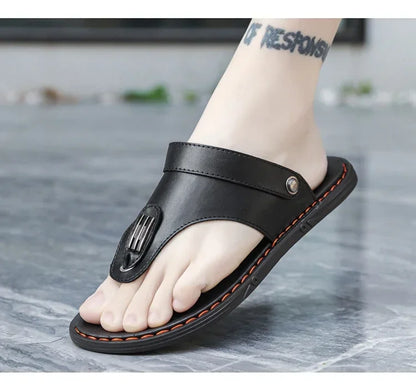 Flip Flops Flat Mens Sandals Summer Shoes Men Slippers Leather Mens Holiday Non-slip Flip Flops Huaraches Para Caballero