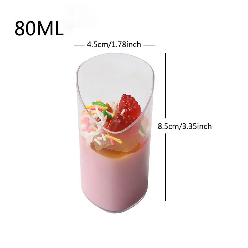 40PCS 80ml Plastic Pudding Cups Ice-Cream Mousse Dessert Picnic Party Packing Dessert Cups Christmas Supplies Matching spoon