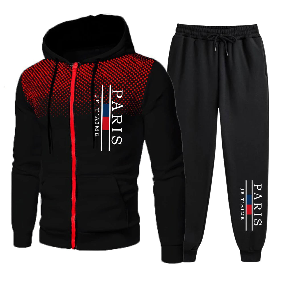 Men's Tracksuits Printing Casual Round Dot Zipper Hoodies+Jogging Pants Two Piece Set Mens Coat Sweatshirt Trend Street Clothing