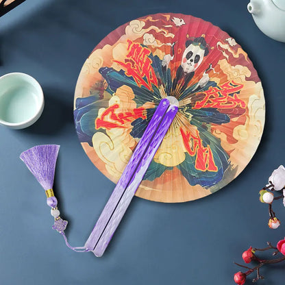 Magnetic Folding Round Fan Chinese Antique Style Dancer Hanfu Fan Student Gift Wedding Perform Dance Party Fan Photography Prop