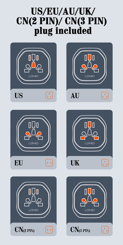 LDNIO Universal Travel Adapter EU Kr Plug Adaptor To Universal European To American Plug 48mm Converter For Travel Accessories
