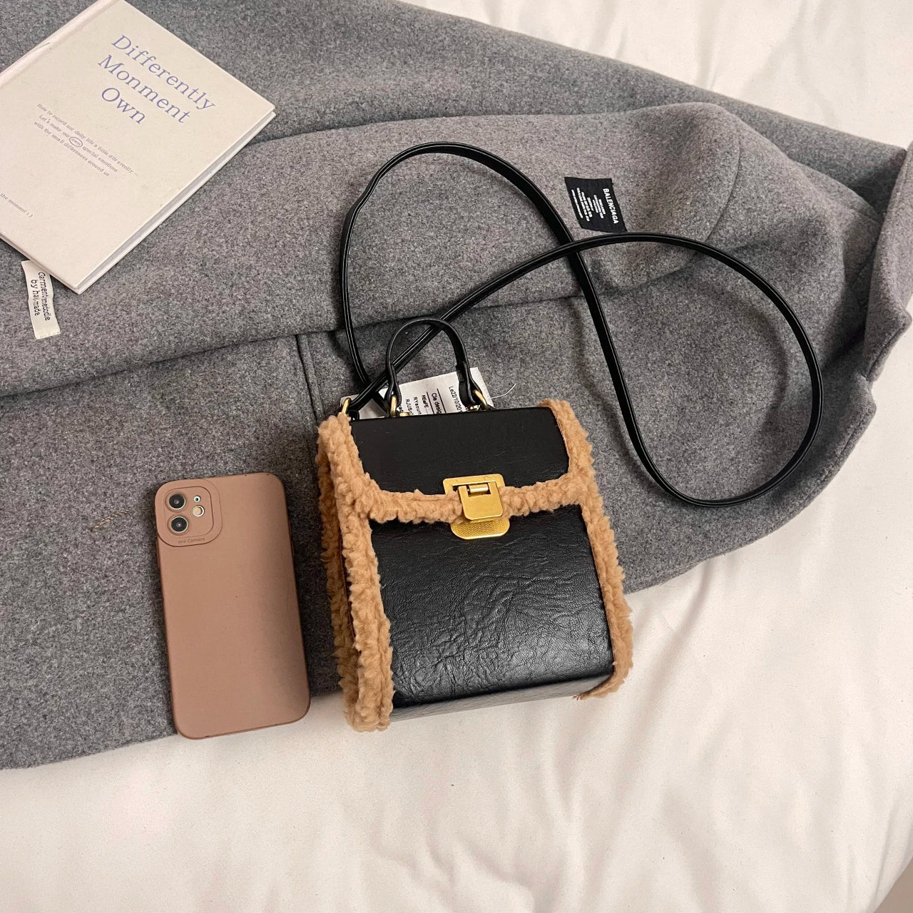 Fashion Small Totes Bag 2024 Trend PU Leather Shoulder Bags for Women Cute Short Handle Crossbody Phone Bag Luxury Fur Handbags