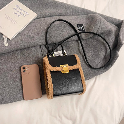 Fashion Small Totes Bag 2024 Trend PU Leather Shoulder Bags for Women Cute Short Handle Crossbody Phone Bag Luxury Fur Handbags