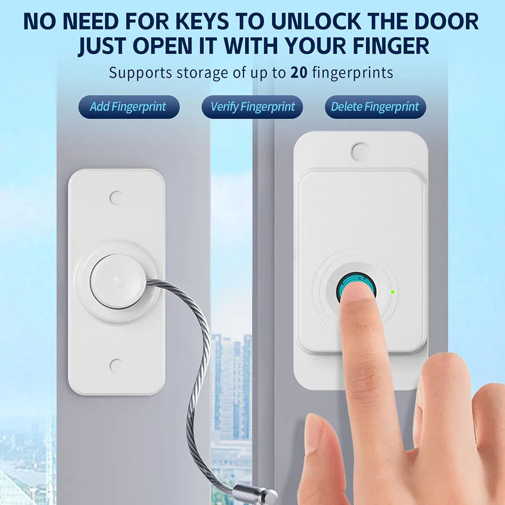 Rechargeable Fingerprint Lock Child Safety Lock Cabinet Fridge Drawer Door Lock Stainless Steel Cable Protection Home Security