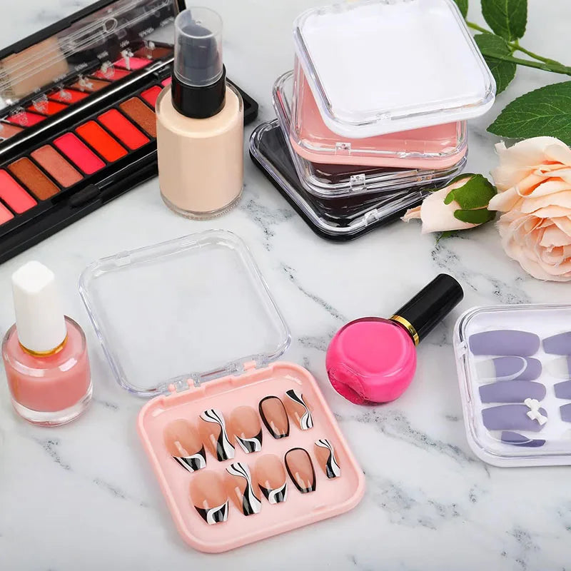 20pcs Press On Nail Packaging Boxes With Double Sided Adhesive Nail Tape Acrylic Press On Nail Storage Box in 4 Colors For Nail