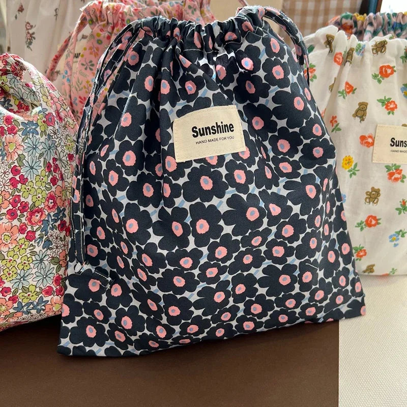 Portable Baby Organizer Baby Diaper Bag Mommy HandBag Drawstring Stroller Wet Dry Nappy Bags Printed Flower Bebe Diapers Storage