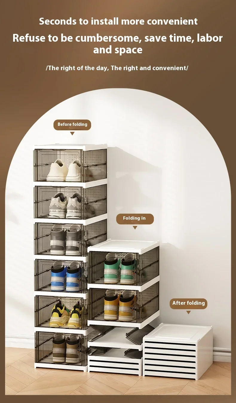 Transparent Shoes Box 6 Layers Shoe Display Case Thickened Foldable Sneaker Shoe Organizers Dustproof High-top Shoe Rack Shelf