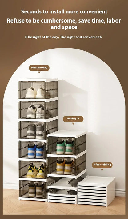 Transparent Shoes Box 6 Layers Shoe Display Case Thickened Foldable Sneaker Shoe Organizers Dustproof High-top Shoe Rack Shelf