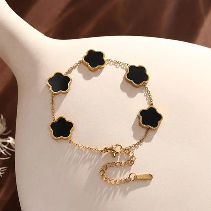 High Quality Five-leaf Flower Shell Stainless Steel Bracelet For Women Black And White Couple Holiday Bracelet Party Jewelry INS