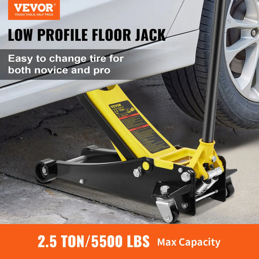SucceBuy Floor Jack Low Profile Floor Jack Heavy-duty Steel Racing Floor Jack Quick Lift Pump Floor Lifting Range 3.64"-19.49"