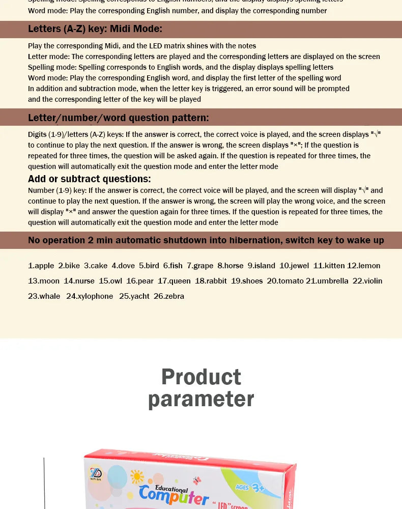 English Early Education Tablet Learning Machine with Functional Generate Sound and Light Touch Screen Tablet Toys for Kids