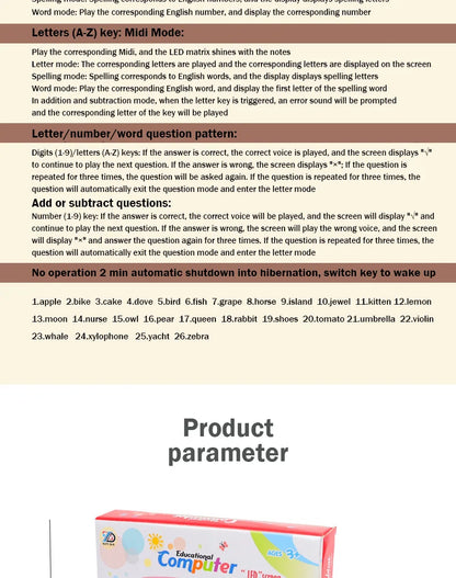 English Early Education Tablet Learning Machine with Functional Generate Sound and Light Touch Screen Tablet Toys for Kids