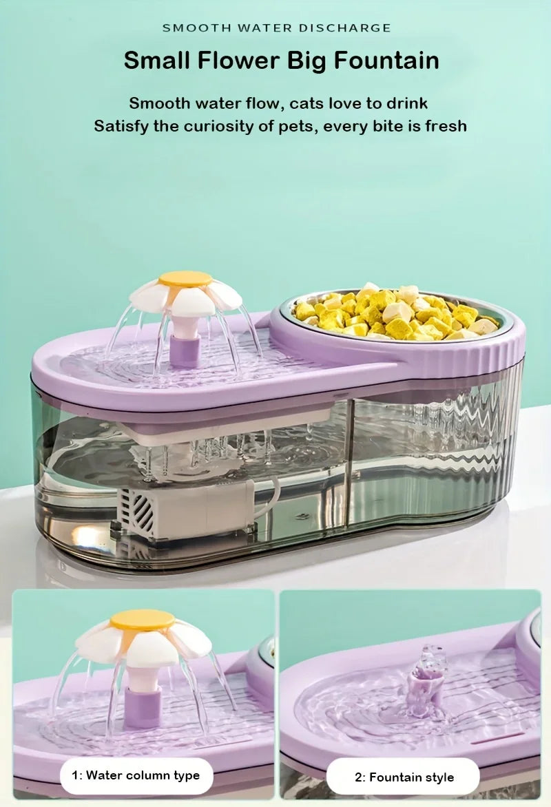 Automatic Cat Feeder Water Fountain With Large Capacity Flower Design Silent Pet Feeding System With Filter For Cats And Dogs
