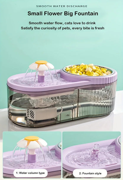 Automatic Cat Feeder Water Fountain With Large Capacity Flower Design Silent Pet Feeding System With Filter For Cats And Dogs