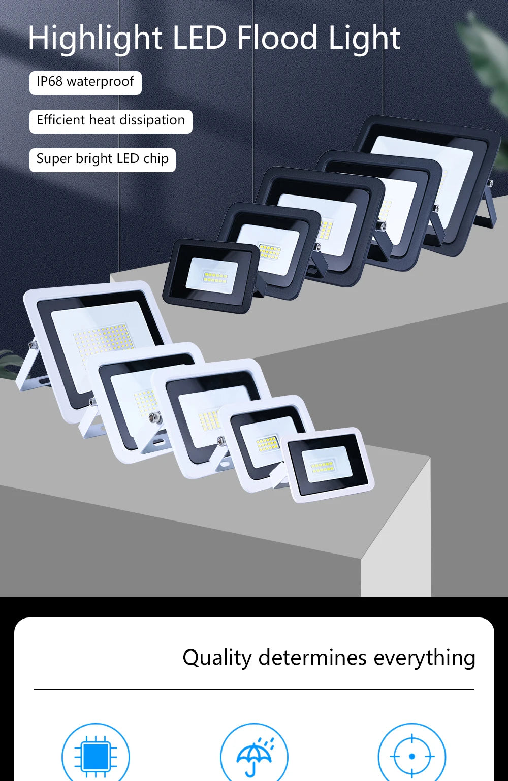 LED Flood Light 10W 20W 30W 50W 100W AC220V Outdoor IP68 Waterproof Reflector Spotlight Street Light Wall Lamps Garden Lighting