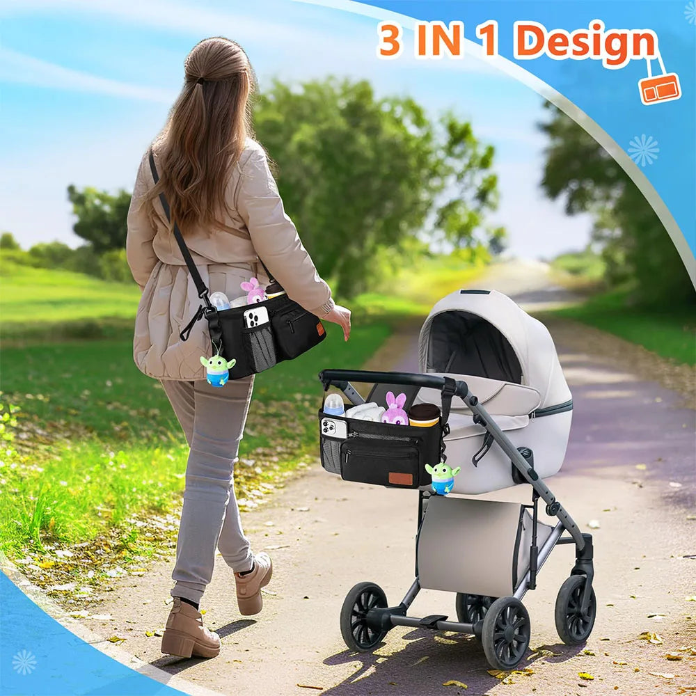 troller Caddy Stroller Organizer With Cup Holder, Non Slip Straps Stroller Bag for Phone, Pet Stroller Accessories