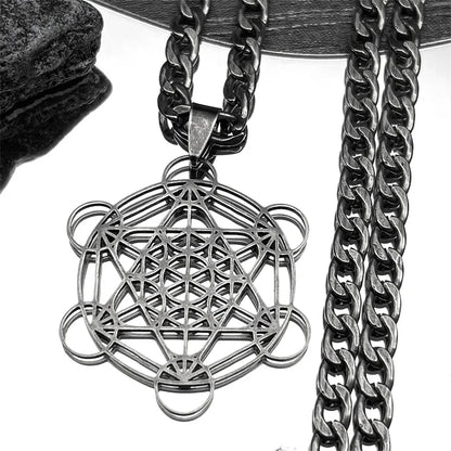 Flower of Life Chakra Spiritual Necklace for Women Stainless Steel Sacred Geometry Metatron Cube Salomon Men collar Jewelry