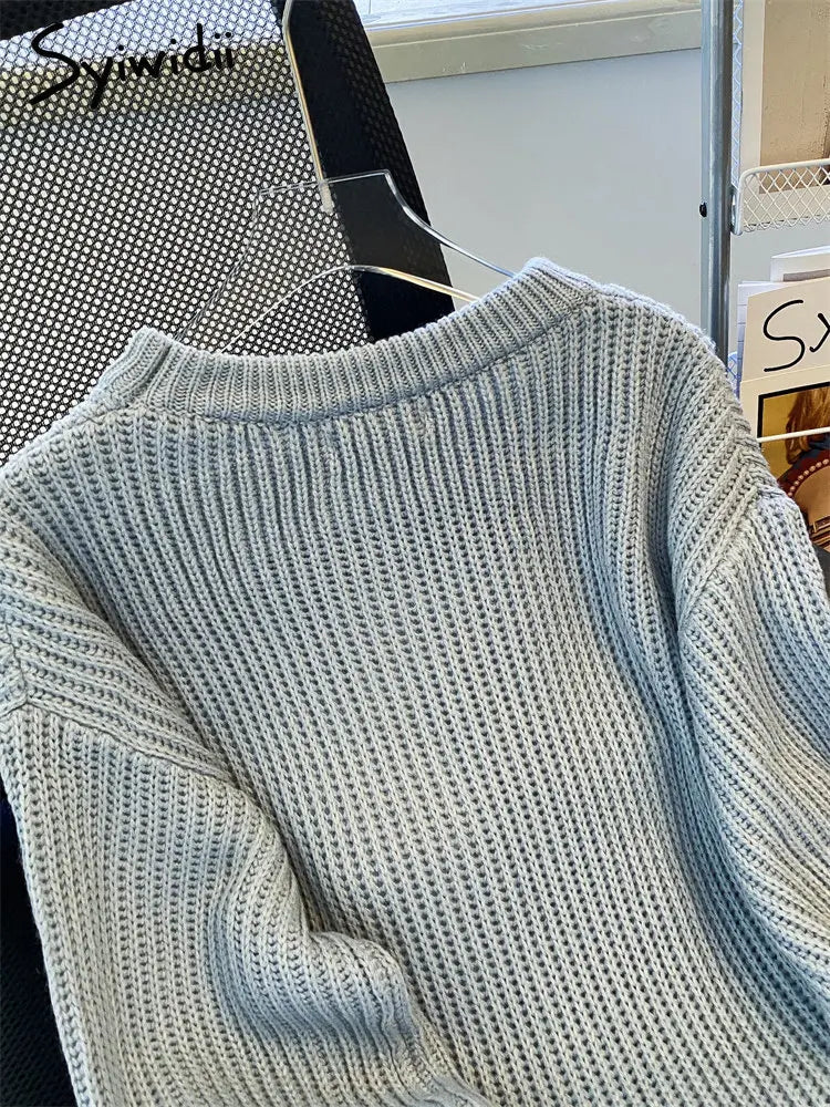 Syiwidii Oversized Sweaters for Women Knit Pullover Spring Autumn Winter Long Sleeve Causal Fashion Elegant Ladies Loose Jumpers