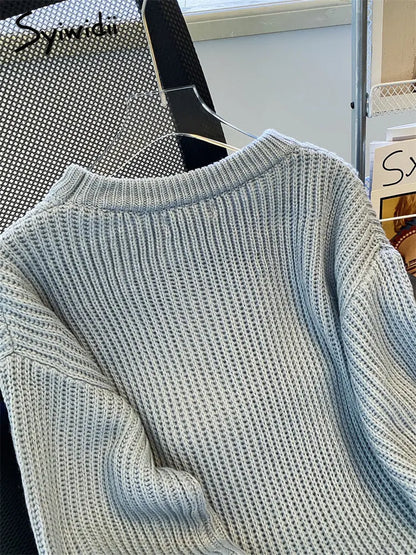 Syiwidii Oversized Sweaters for Women Knit Pullover Spring Autumn Winter Long Sleeve Causal Fashion Elegant Ladies Loose Jumpers