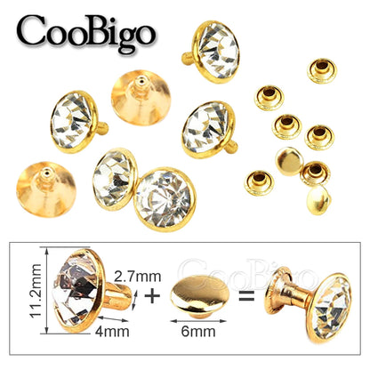 100sets Glass Crystal Double Cap Rivet Stud Rhinestone Nail Spike DIY Leathercraft Fashion Apparel Shoes Bags Decor Accessories