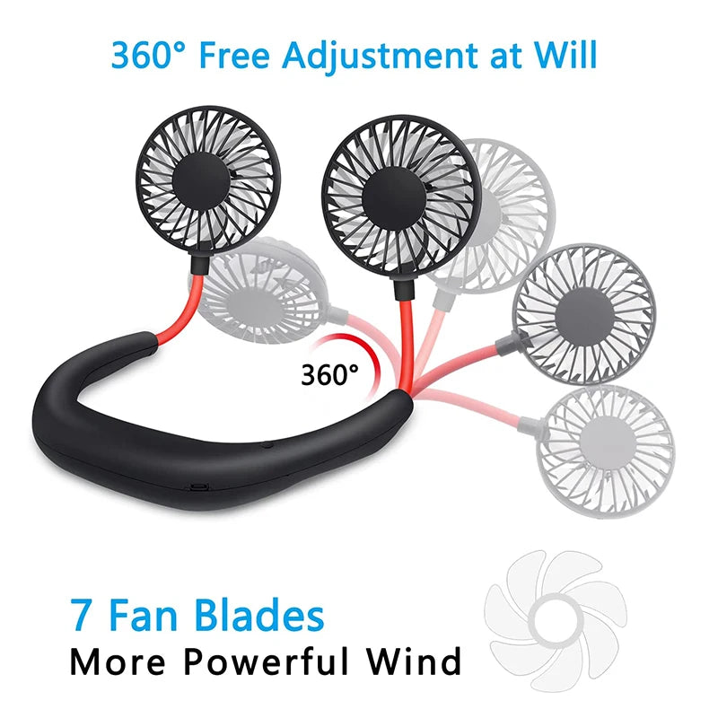 Newest Mini Wearable Usb Charging Air Cooling Conditioner Fan Portable Neck Fan Portable Outdoor Silent Neck Fan