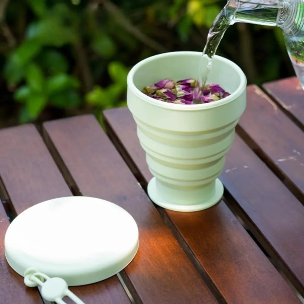 Collapsible Travel Cup Portable Folding Water Bottle for Camping, Hiking & Outdoor Activities, Space-Saving Silicone Drinkware