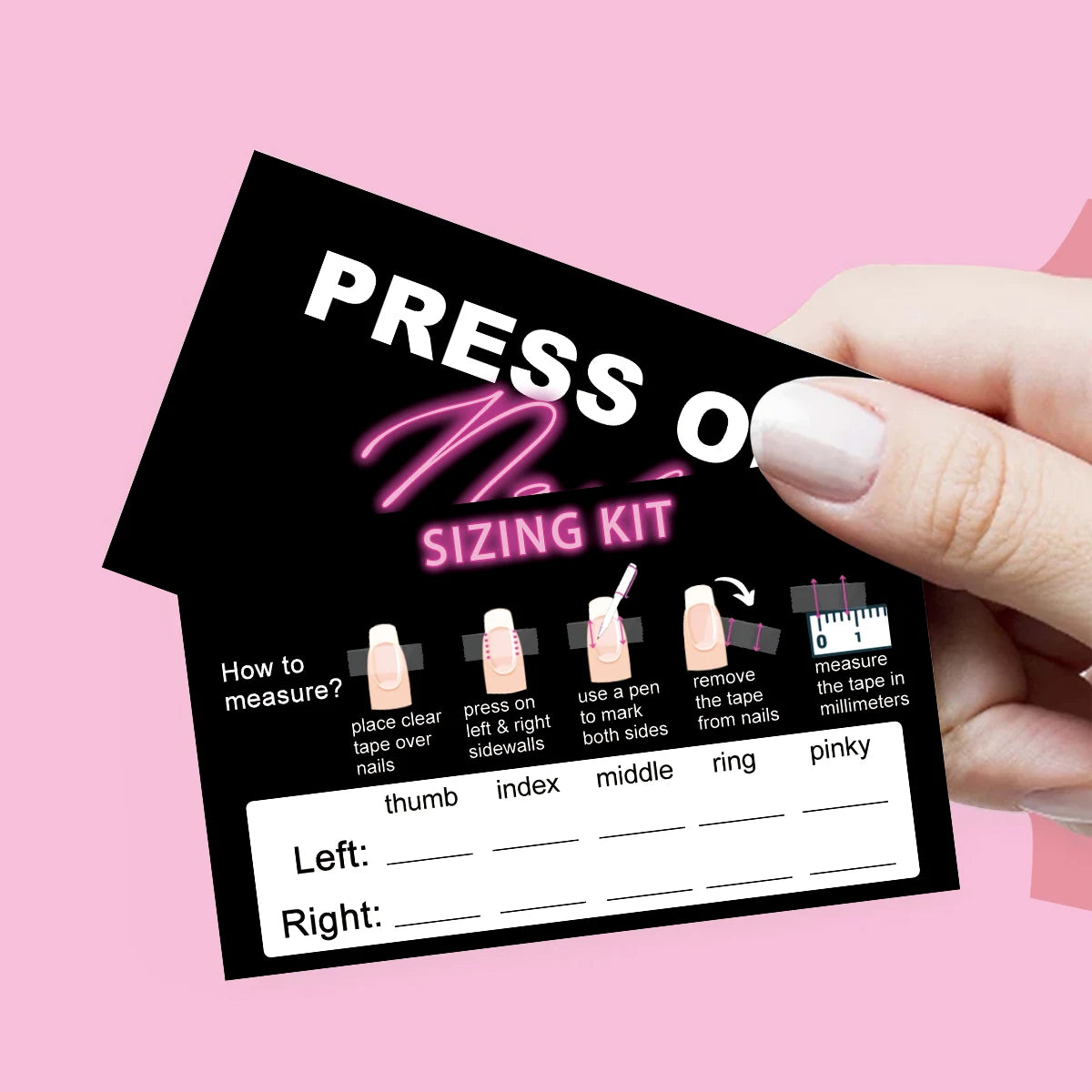 50Pcs Press On Nails Sizing Kit Card Business Card Customize Press-on Nails Size Record Card  Nails Accessoires Tools