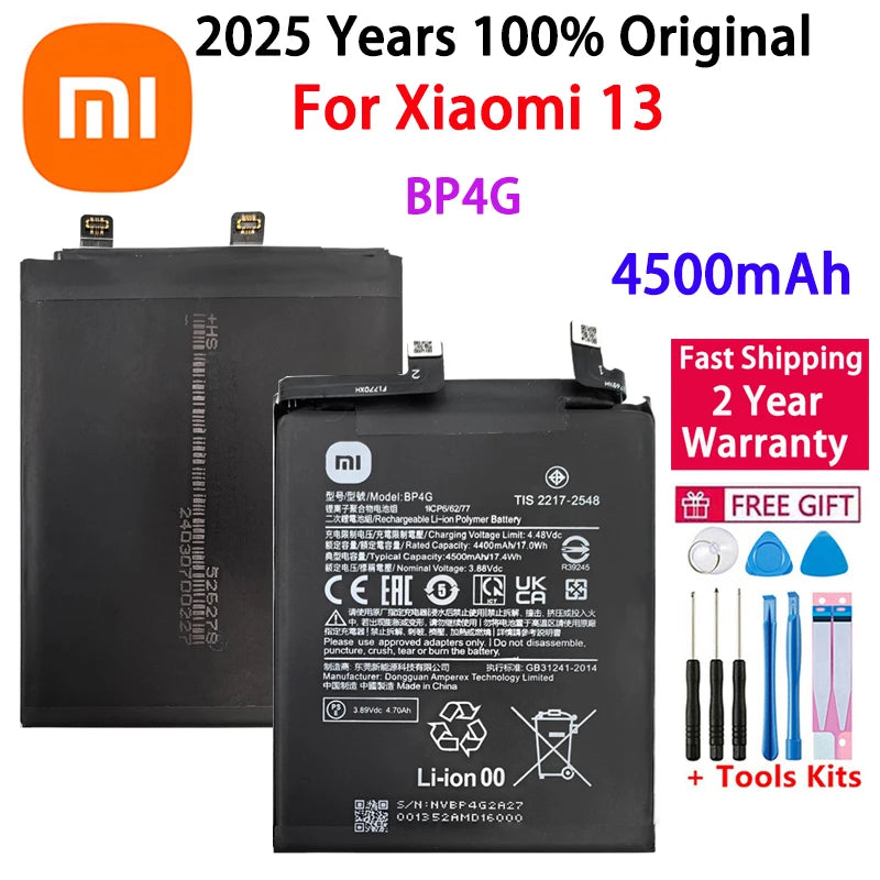 2025 Years 100% Original High Quality BP4G 4500mAh Battery For Xiaomi 13 ,Mi13 Mi 13 Phone Replacement Batteries Fast Shipping