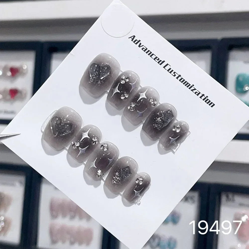 10Pcs Short Press On Nails y2k Star Rhinestone Design Handmade Press On nails Luxury With Design Full Cover Removable Fake Nails