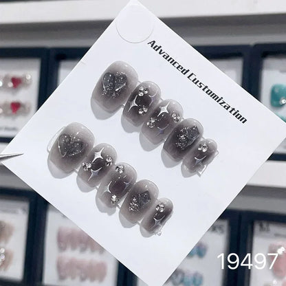 10Pcs Short Press On Nails y2k Star Rhinestone Design Handmade Press On nails Luxury With Design Full Cover Removable Fake Nails