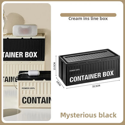 Cable Management Box - Multi-Function Power Strip Organizer with Side Cable Holes, Phone Stand & Storage Lid for Desk/Office