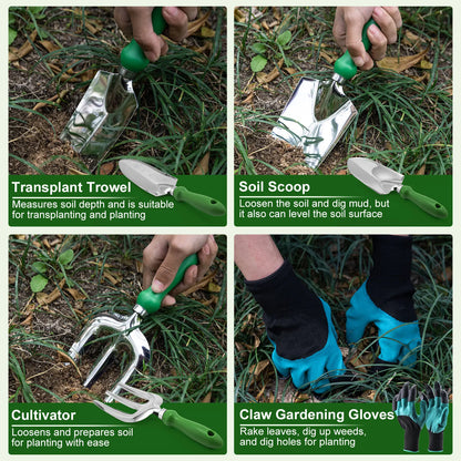Gardening Tools Set Including Garden Shear Claw Gardening Gloves Cultivator Transplant Trowel Soil Scoop Outdoor Planting Tools