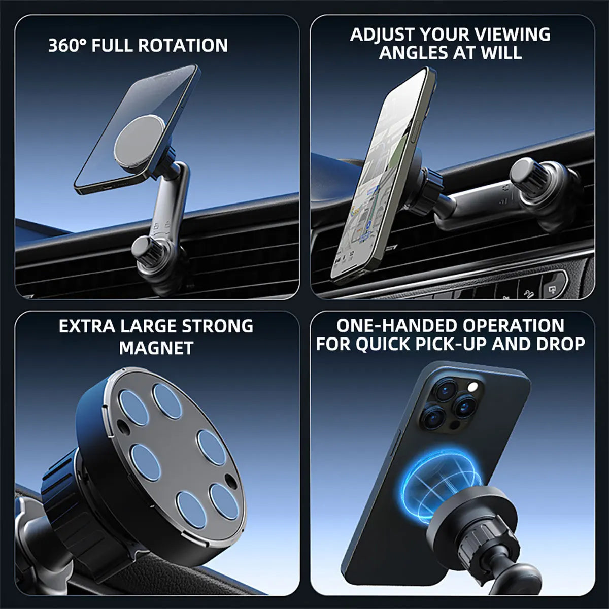 Magnetic Car Phone Holder with Hook Air Outlet Mobile Phone Holder Stand 360° Rotate Magnet Mount Bracket In Car For iPhone Xiao