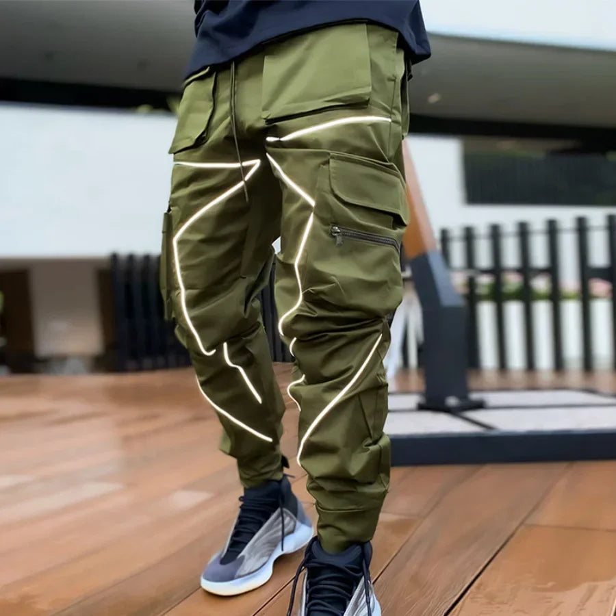 New 2025 Men‘s Casual Cargo Pants Loose Fashion Striped Multi Pocket Sports Fitness Hip Hop Jogger Trousers Male Cargo Pants