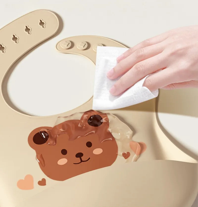 Children's Saliva Feeding Bib Cute Cartoon Baby Bib Waterproof and Adjustable Soft Silicone Bib Baby Feeding Accessories Bibs