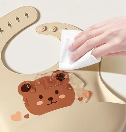 Children's Saliva Feeding Bib Cute Cartoon Baby Bib Waterproof and Adjustable Soft Silicone Bib Baby Feeding Accessories Bibs