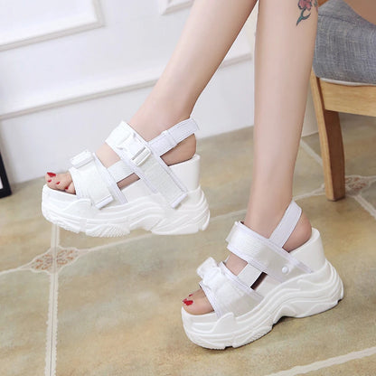 Platform Sandals Women 12cm 2025 High Heels Sexy Open-toed Sandals Wedge Increased Shoes Ladies Beach Summer Sandalia Casual